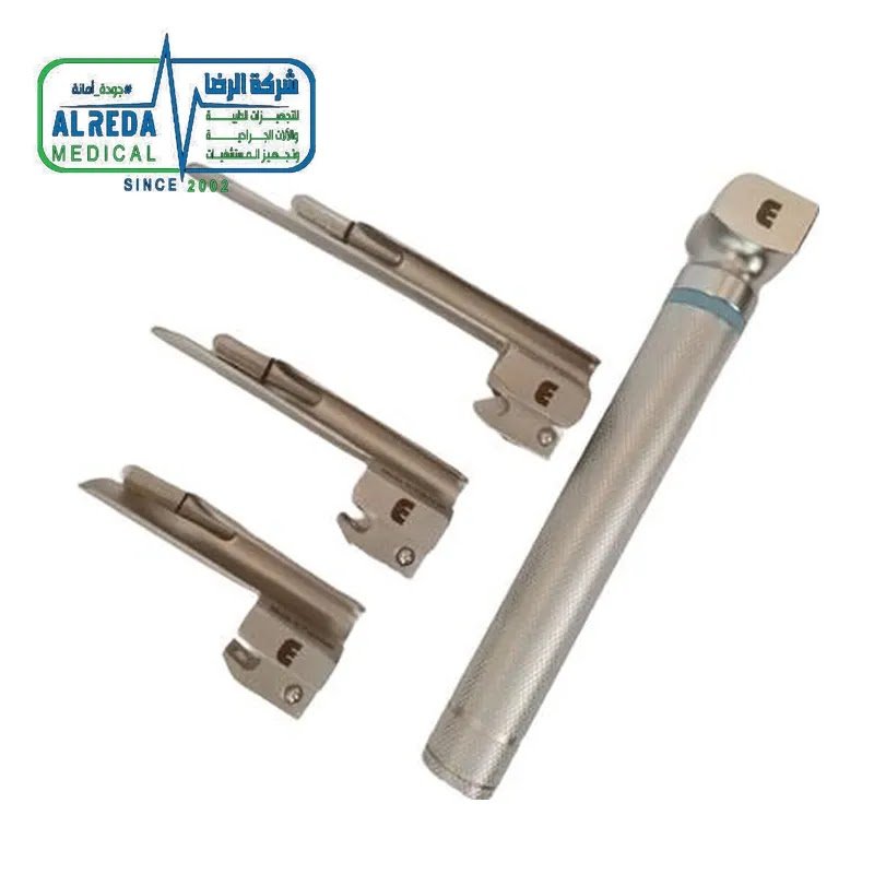طقم منظار حنجري ميلر شفرات إضاءة عادية ألماني وإنجليزي وباكستاني شركة الرضا Miller Conventional Laryngoscope Set 3 Straight Blades Standard Anesthesia Alreda Medical