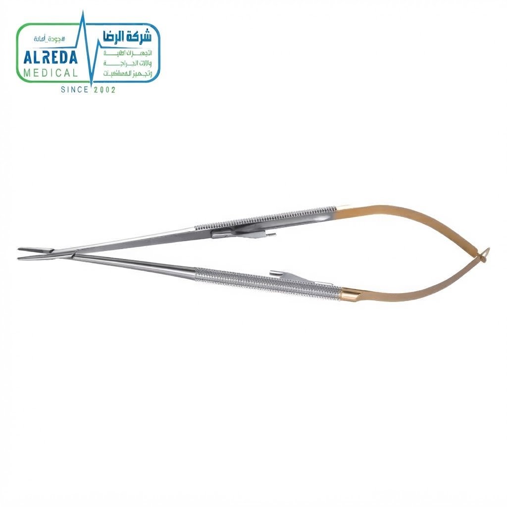 Castroviejo Needle Holder Straight 18 cm TC with tungsten carbide jaws and spring-loaded pencil grip - Alreda Medical Cairo