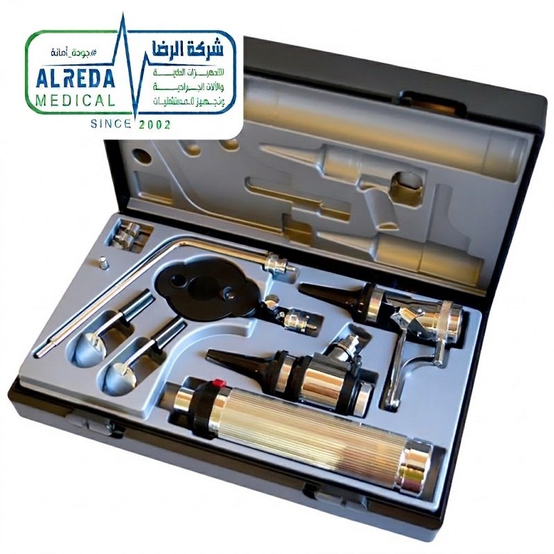 طقم فحص وتشخيص طبي منظار أذن وعين Diagnostic Set ألماني وإنجليزي وباكستاني شركة الرضا Medical Diagnostic Set Otoscope Ophthalmoscope ENT German UK Pakistani Grade Alreda Medical