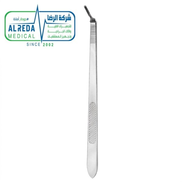 يد ومقبض مشرط جراحي طويل رقم 3L Scalpel Handle No 3L Long Angled Solid for Precision Surgical Blades Deep Cavity Surgery German UK Pakistani Grade Alreda Medicalمائل مصمت Scalpel Handle No 3L Angled Solid ألماني وإنجليزي وباكستاني شركة الرضا