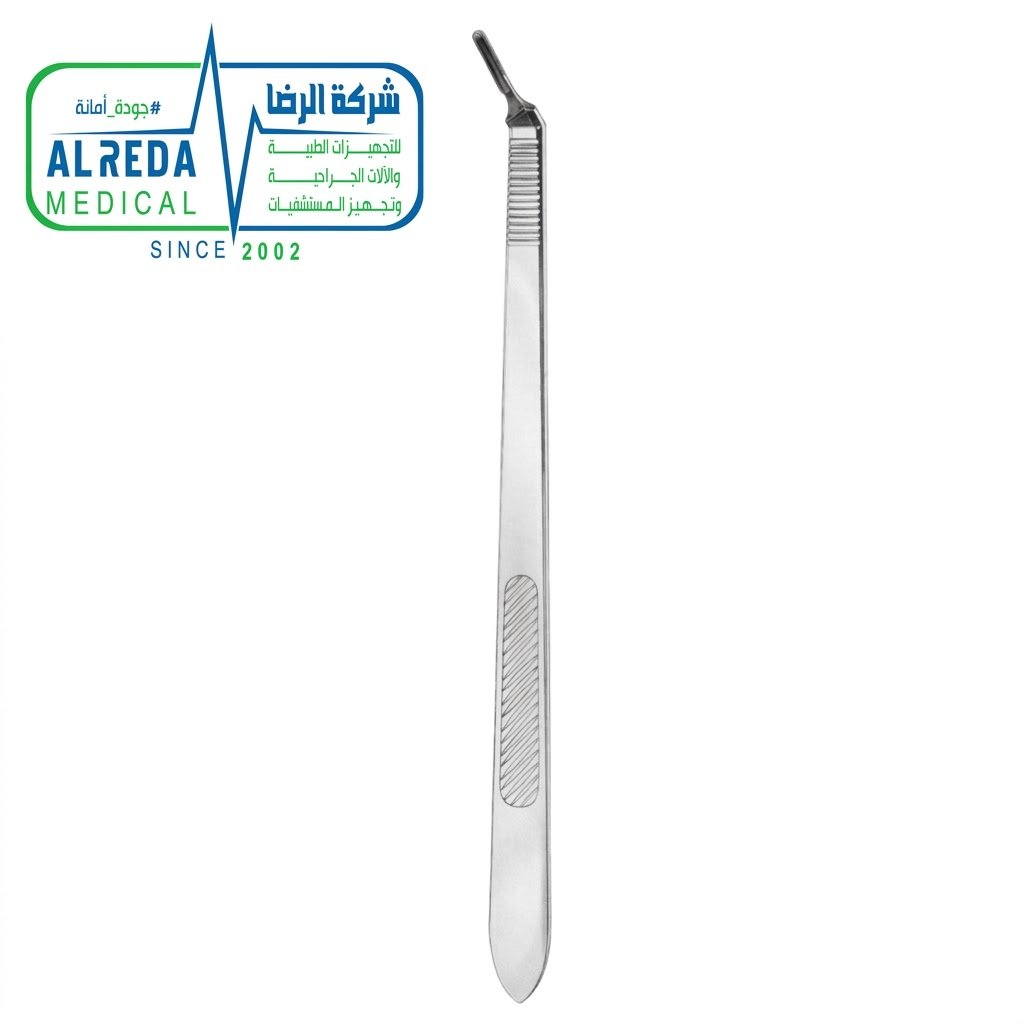 يد ومقبض مشرط جراحي طويل رقم 3L Scalpel Handle No 3L Long Angled Solid for Precision Surgical Blades Deep Cavity Surgery German UK Pakistani Grade Alreda Medicalمائل مصمت Scalpel Handle No 3L Angled Solid ألماني وإنجليزي وباكستاني شركة الرضا
